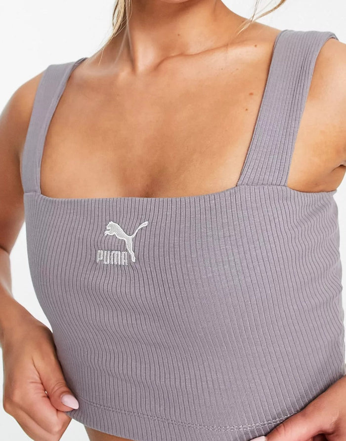 Puma Womens Square Neck Ribbed Bralette In Storm Grey