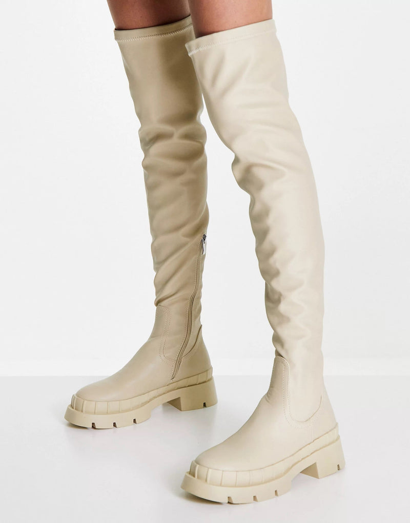 Raid Womens Rooshi Over The Knee Stretch Boots In Cream