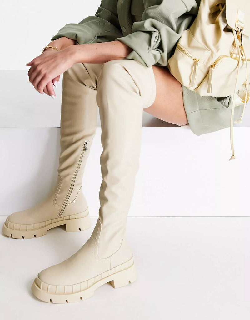 Raid Womens Rooshi Over The Knee Stretch Boots In Cream