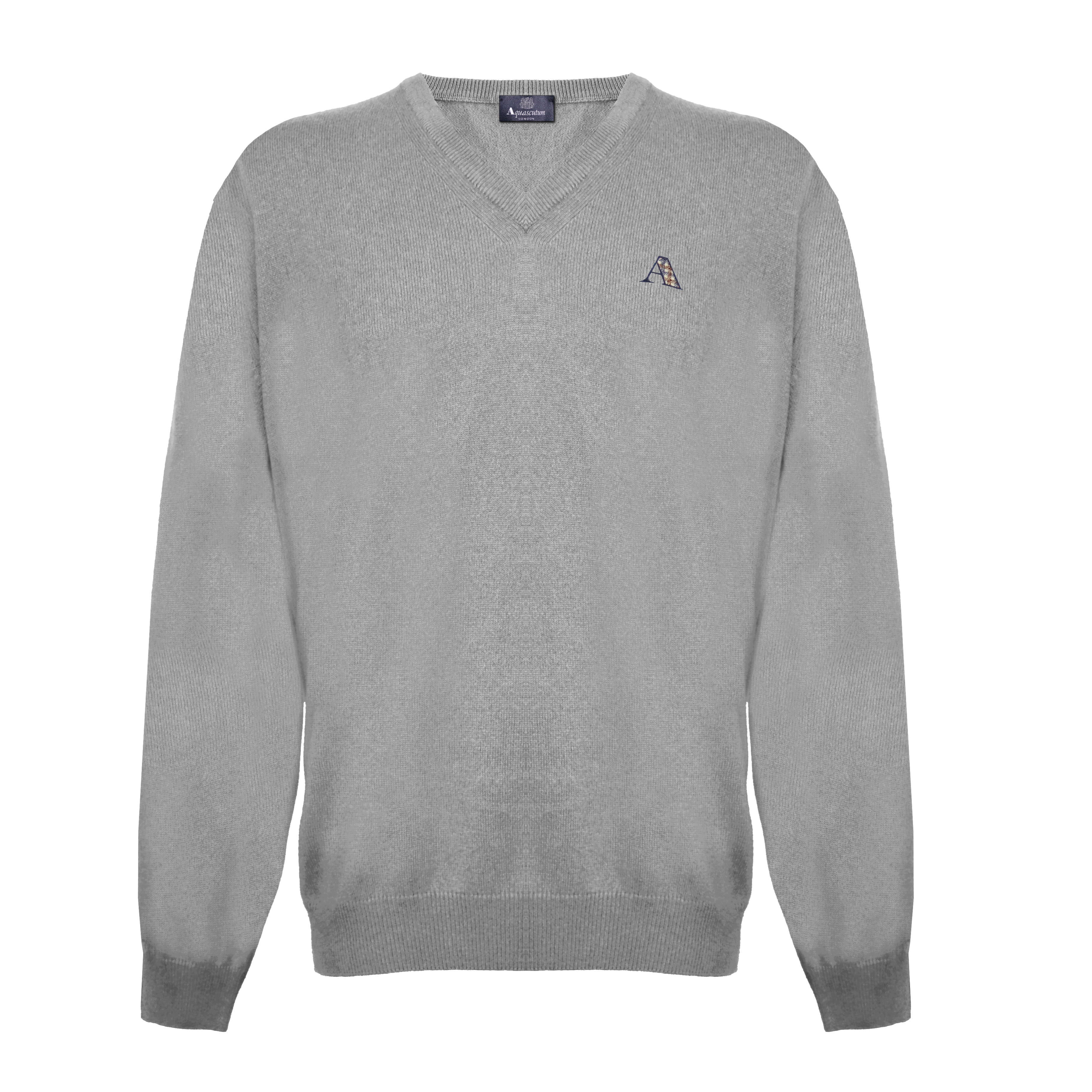 Aquascutum Mens Long Sleeved V Neck Knitwear Jumper with Logo in