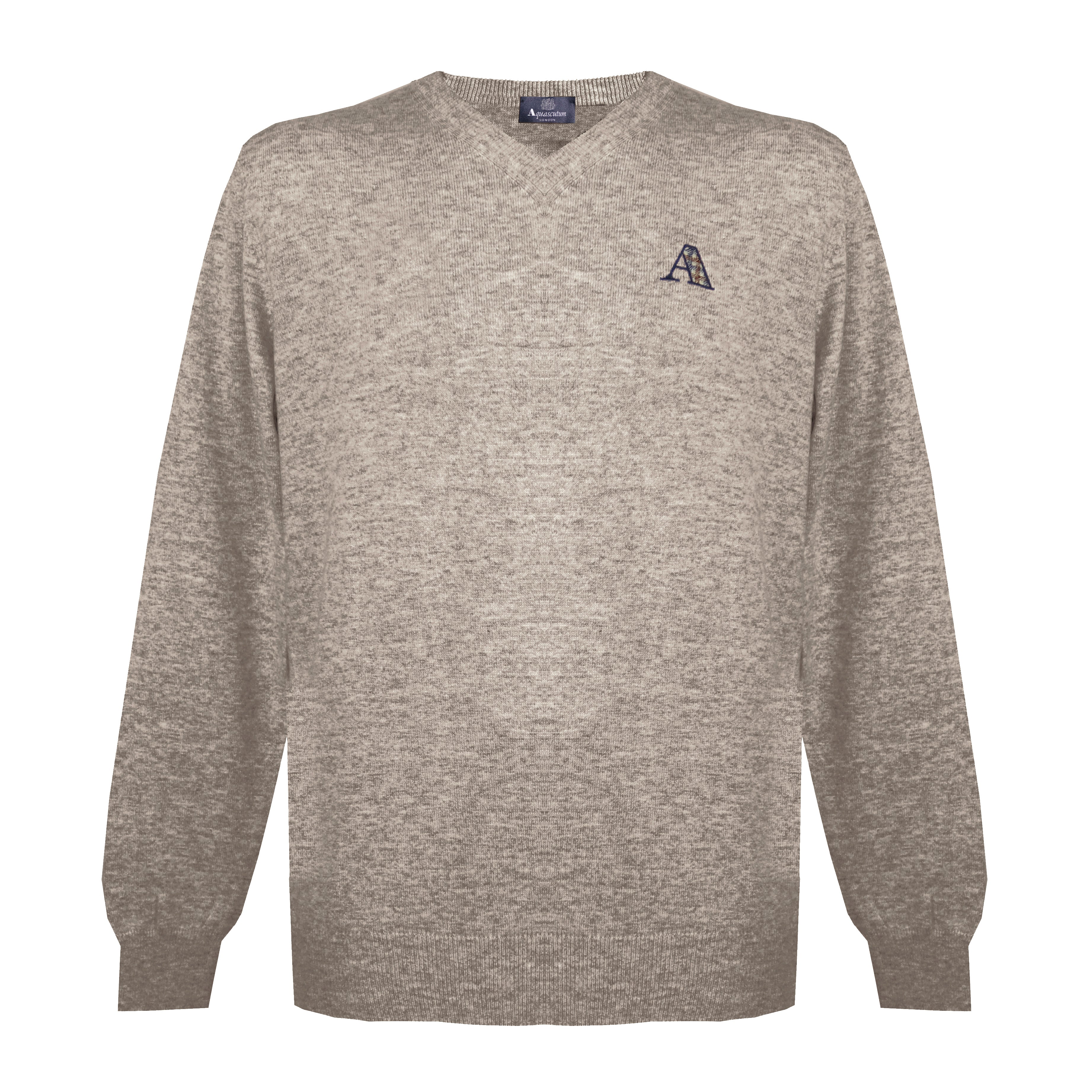 Aquascutum Mens Long Sleeved V Neck Knitwear Jumper with Logo in