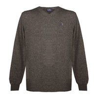 Aquascutum Mens Long Sleeved/V-Neck Knitwear Jumper with Logo in Grey/Brown