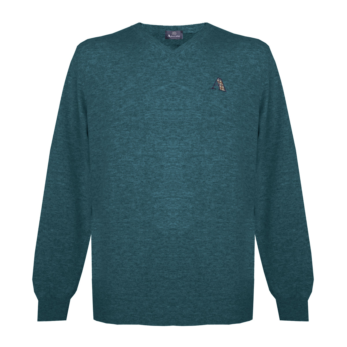 Aquascutum Mens Long Sleeved/V-Neck Knitwear Jumper with Logo in Turquoise