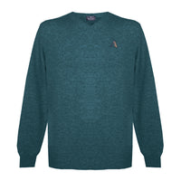 Aquascutum Mens Long Sleeved/V-Neck Knitwear Jumper with Logo in Turquoise