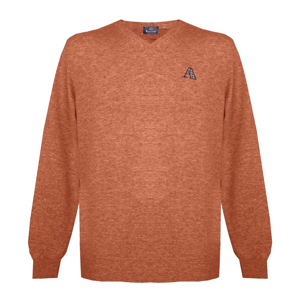 Aquascutum Mens Long Sleeved/V-Neck Knitwear Jumper with Logo in Orange