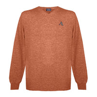 Aquascutum Mens Long Sleeved/V-Neck Knitwear Jumper with Logo in Orange