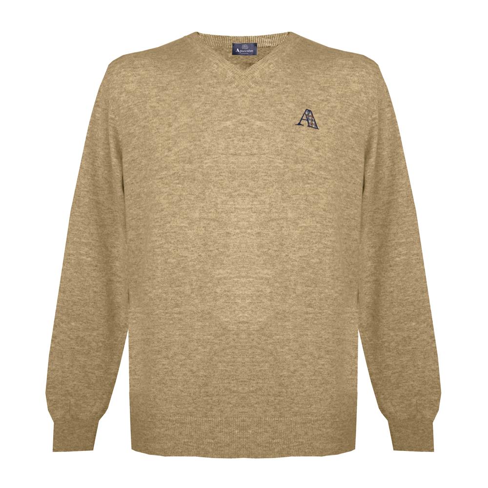 Aquascutum Mens Long Sleeved/V-Neck Knitwear Jumper with Logo in Yellow