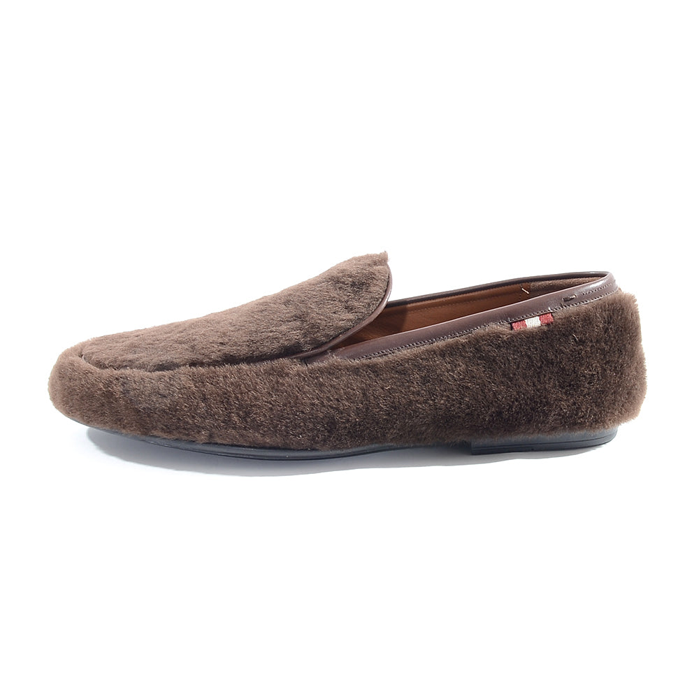 Bally Mens Slip on Lamb Fur Loafers in Brown
