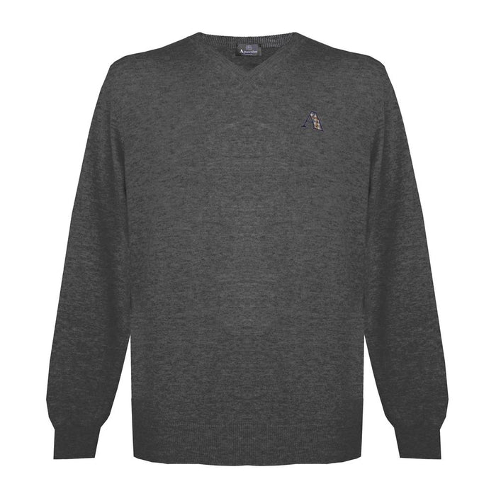 Aquascutum Mens Long Sleeved/V-Neck Knitwear Jumper with Logo in Ultra Dark Grey