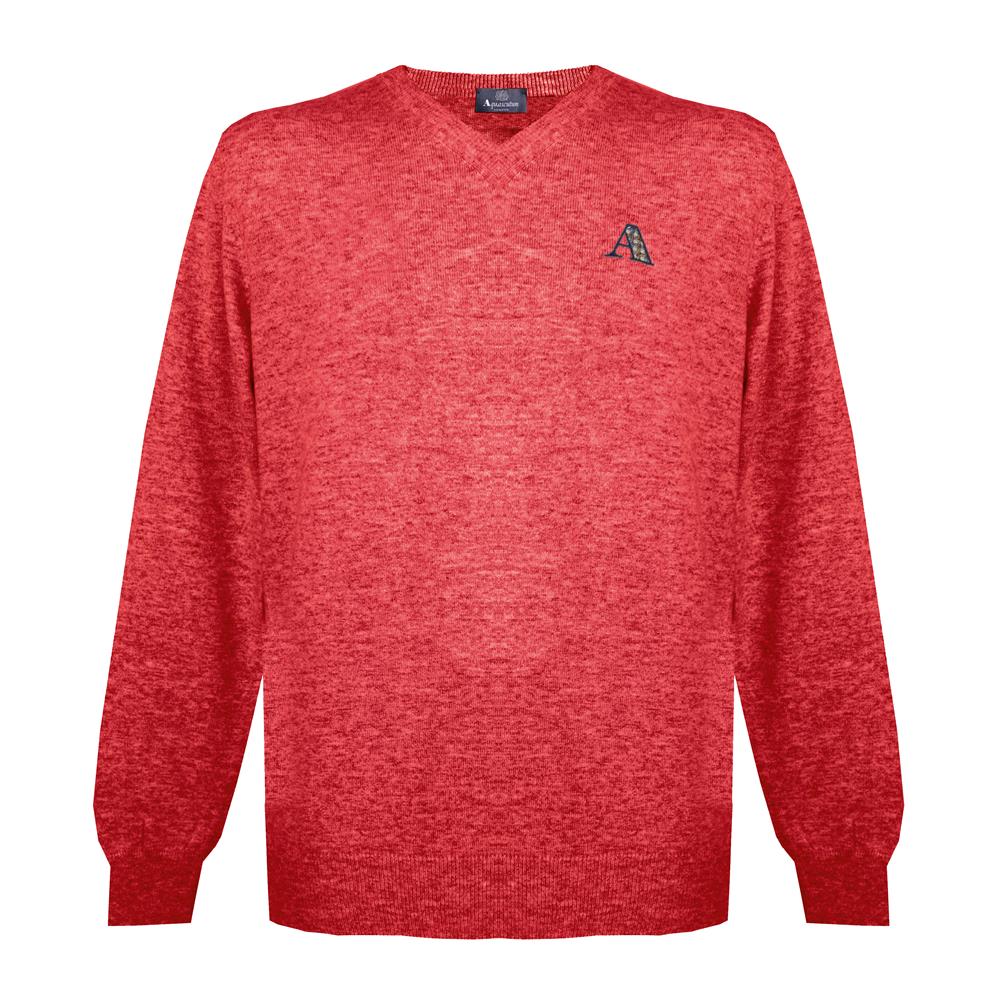 Aquascutum Mens Long Sleeved/V-Neck Knitwear Jumper with Logo in Bright Red