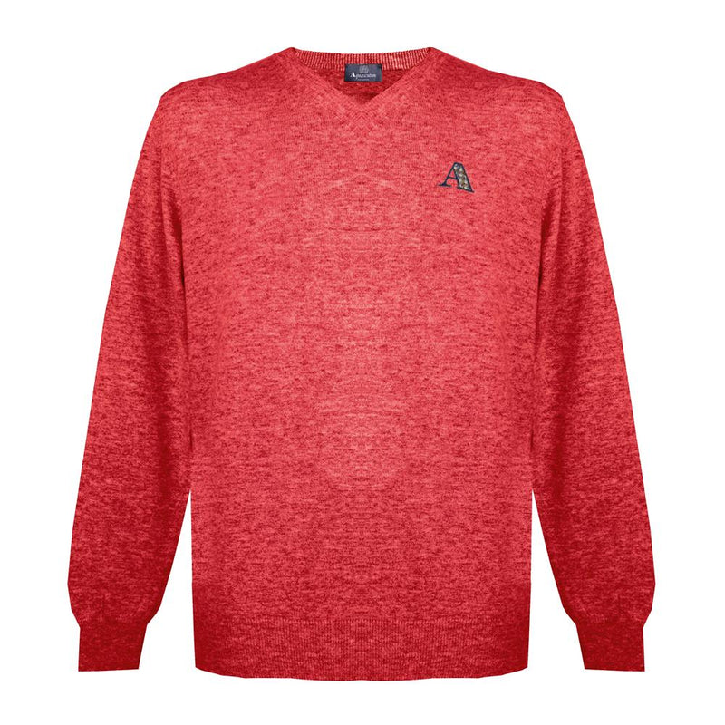 Aquascutum Mens Long Sleeved/V-Neck Knitwear Jumper with Logo in Bright Red