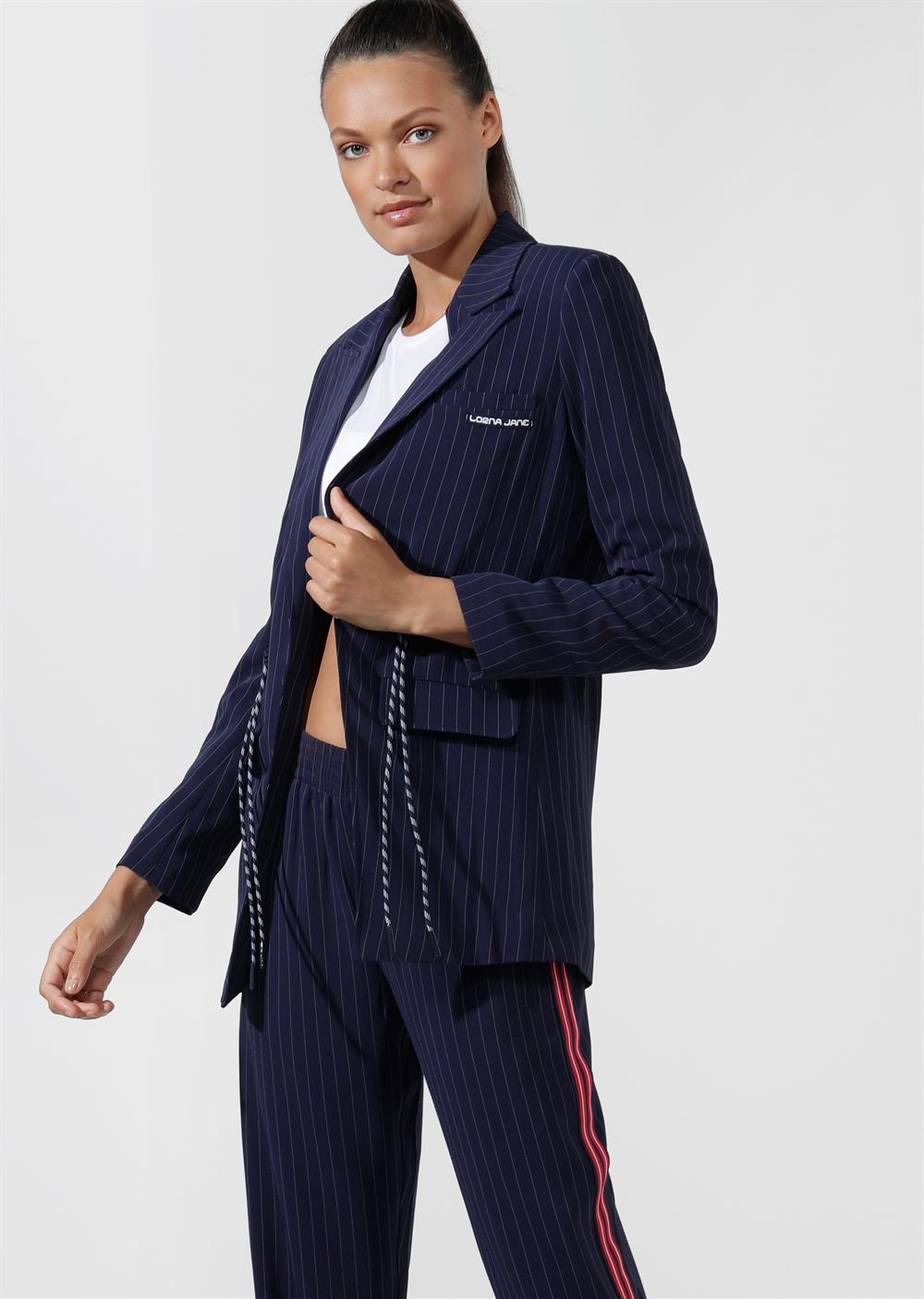 Lorna Jane It Girl Boyfriend Blazer in French Navy White