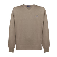 Aquascutum Mens Long Sleeved/V-Neck Knitwear Jumper with Logo in Brown