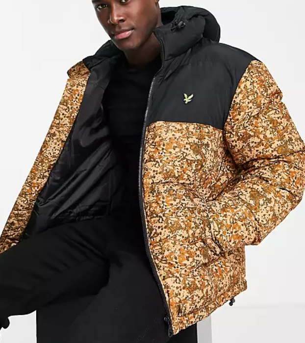 Lyle Scott Mens Padded Contrast Print Puffer Jacket In Black