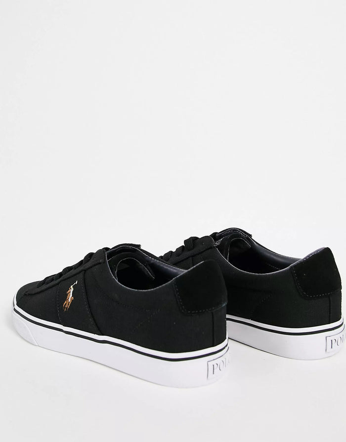 Polo Ralph Lauren Mens Canvas Sayer Trainer In Black With Multi Pony Logo