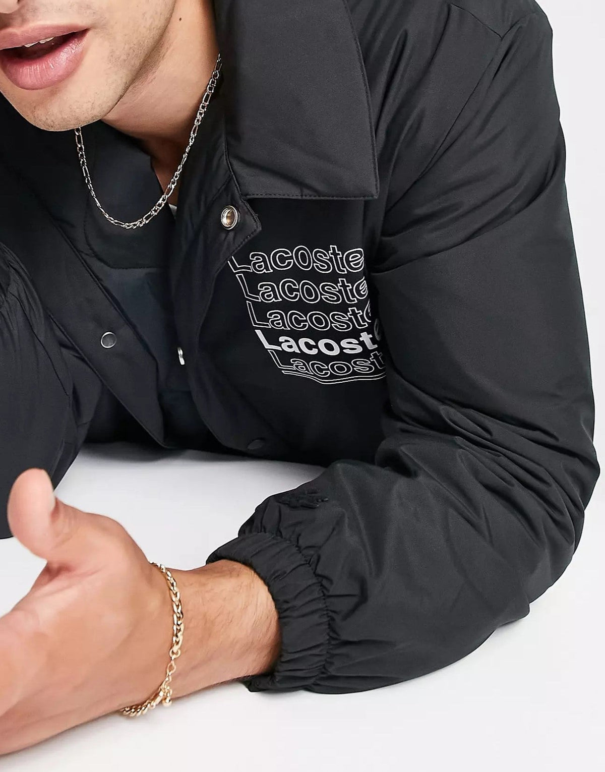 Lacoste Mens Text Back Print Mac In Black