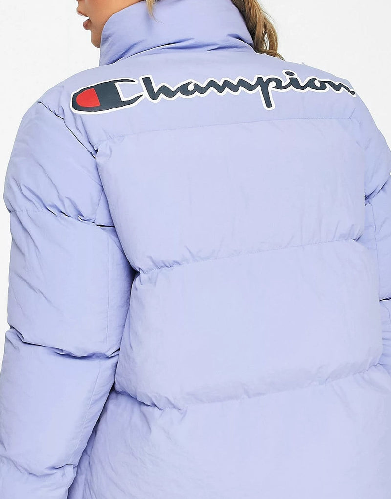 Champion Womens Small Logo Cropped Puffer Jacket In Blue