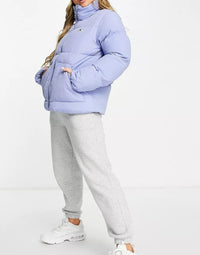 Champion Womens Small Logo Cropped Puffer Jacket In Blue