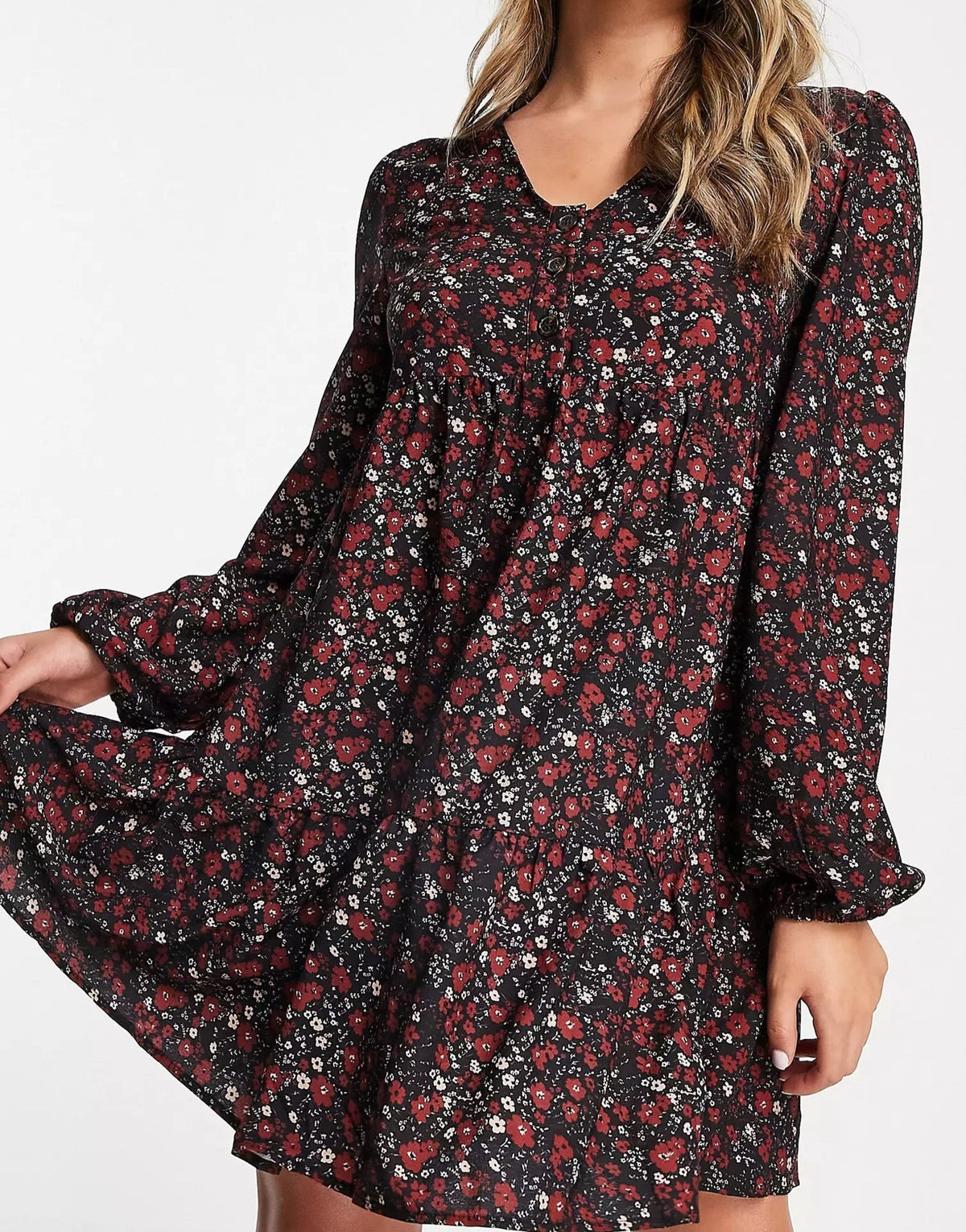 In The Style Jac Jossa Womens Ditsy Floral Smock Dress In Red