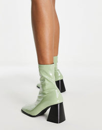 Raid Womens Clever Mid Heel Patent Sock Boot In Sage Green