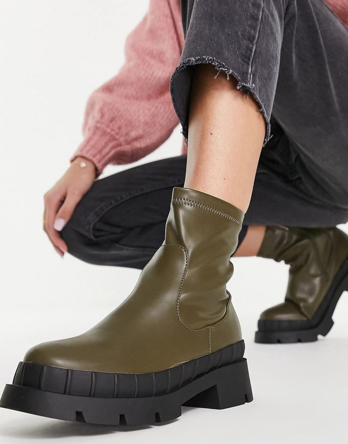 Raid Womens Wide Fit Wella Chunky Ankle Boots In Khaki