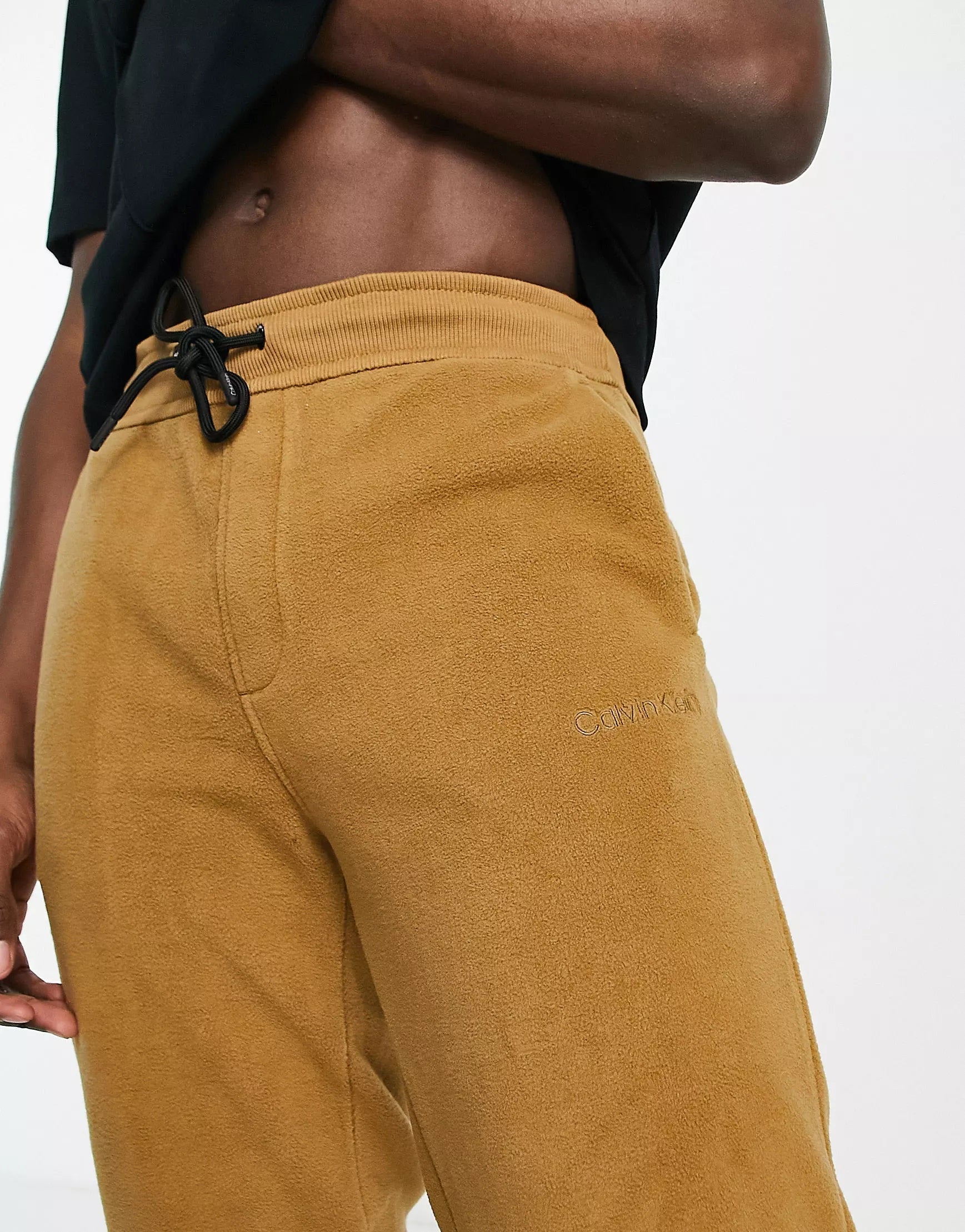 Calvin Klein Mens Polar Fleece Joggers In Tan