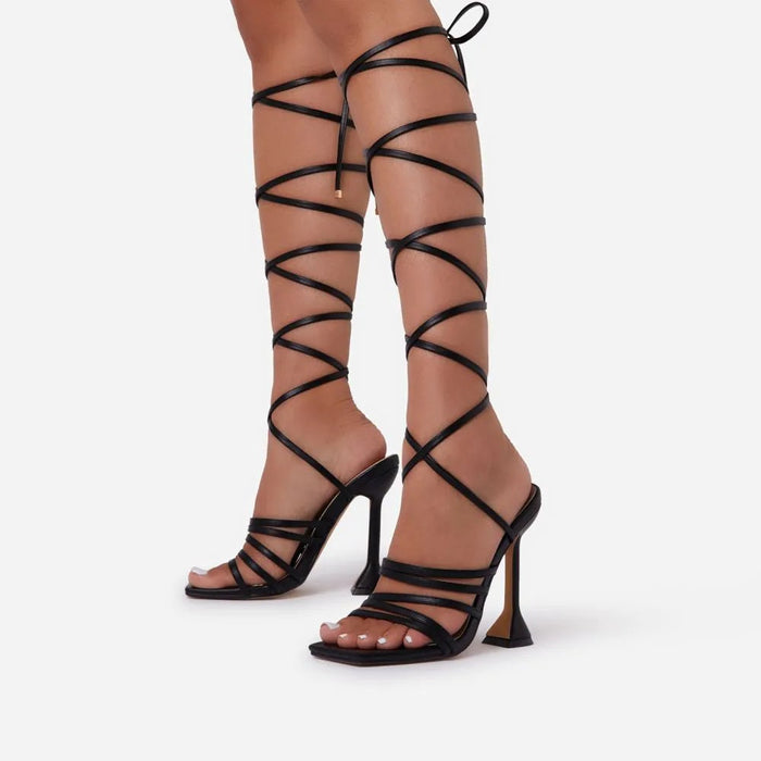 Ego Womens Amelia Strappy Tie Leg Heel Sandals In Black