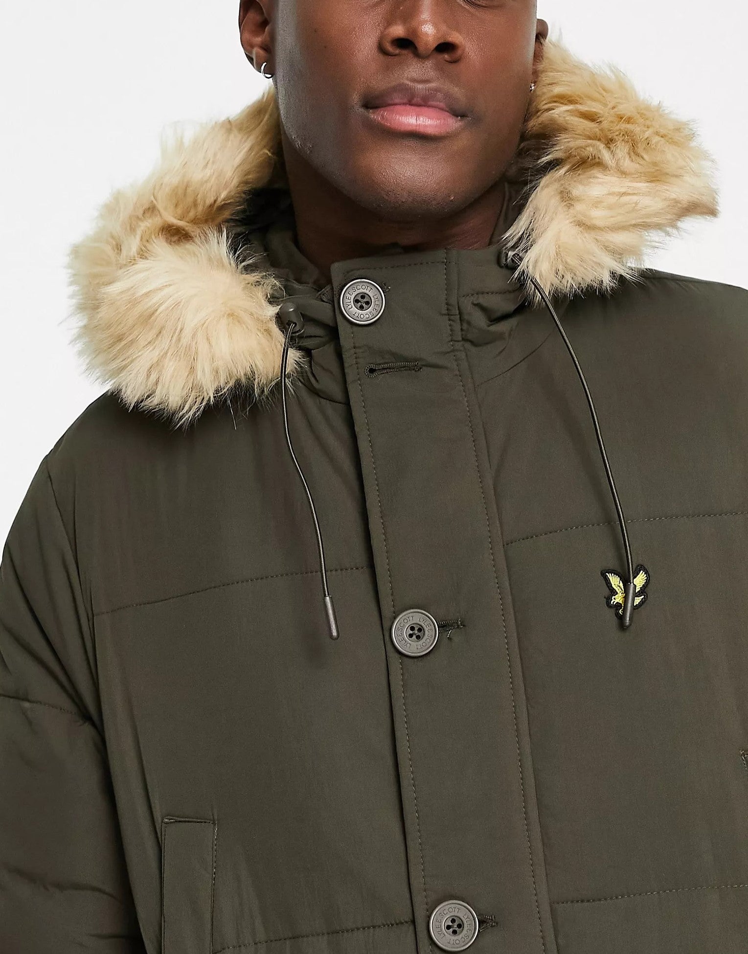 Lyle Scott Mens Parka Jacket With Faux Fur Hood In Khaki Sale