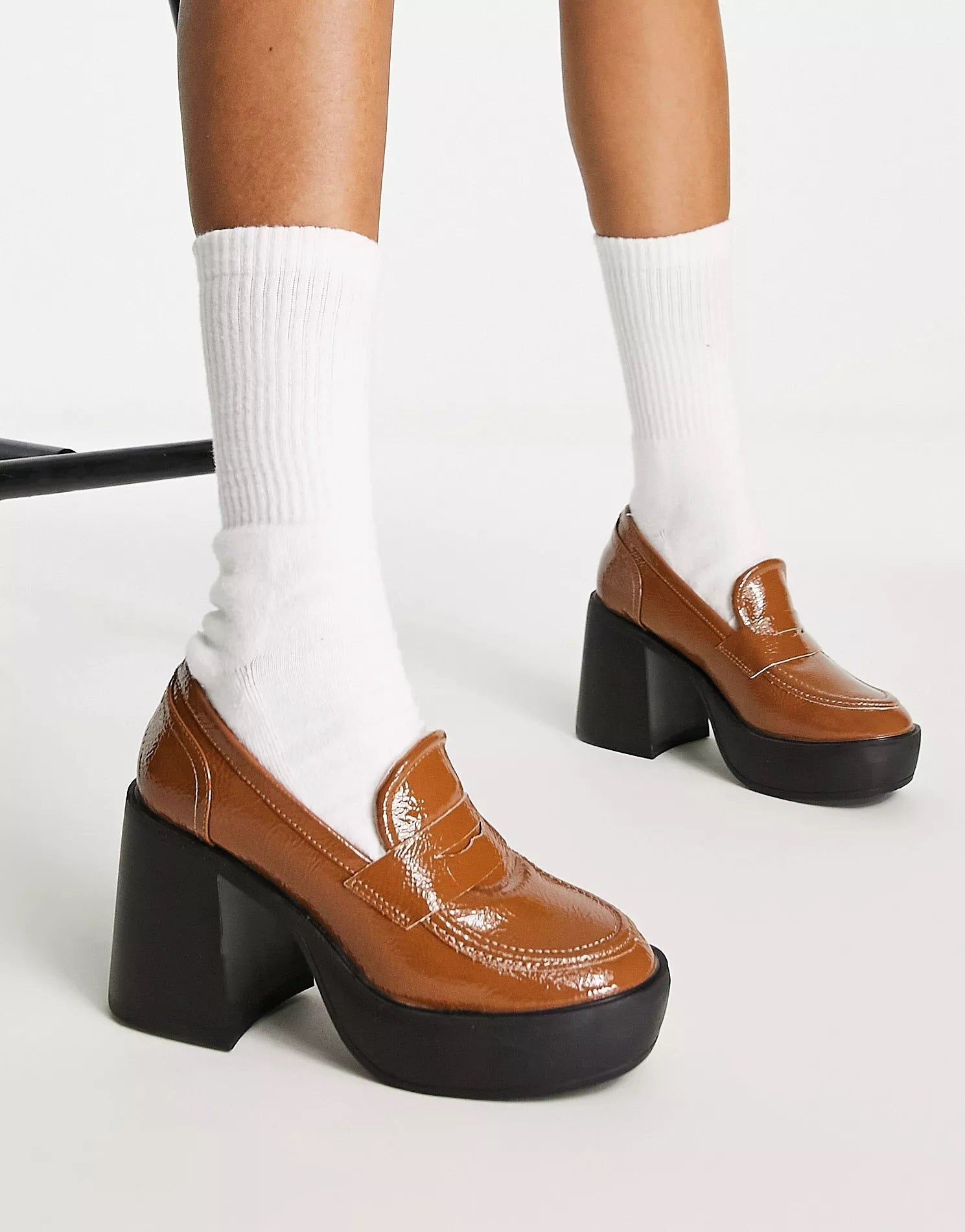 Amazon.com | KISSASA Womens Chunky Platform High Heeled Loafers Round Toe  Block Heel Pumps Slip On Dress Office Shoes Beige Size 4 | Pumps