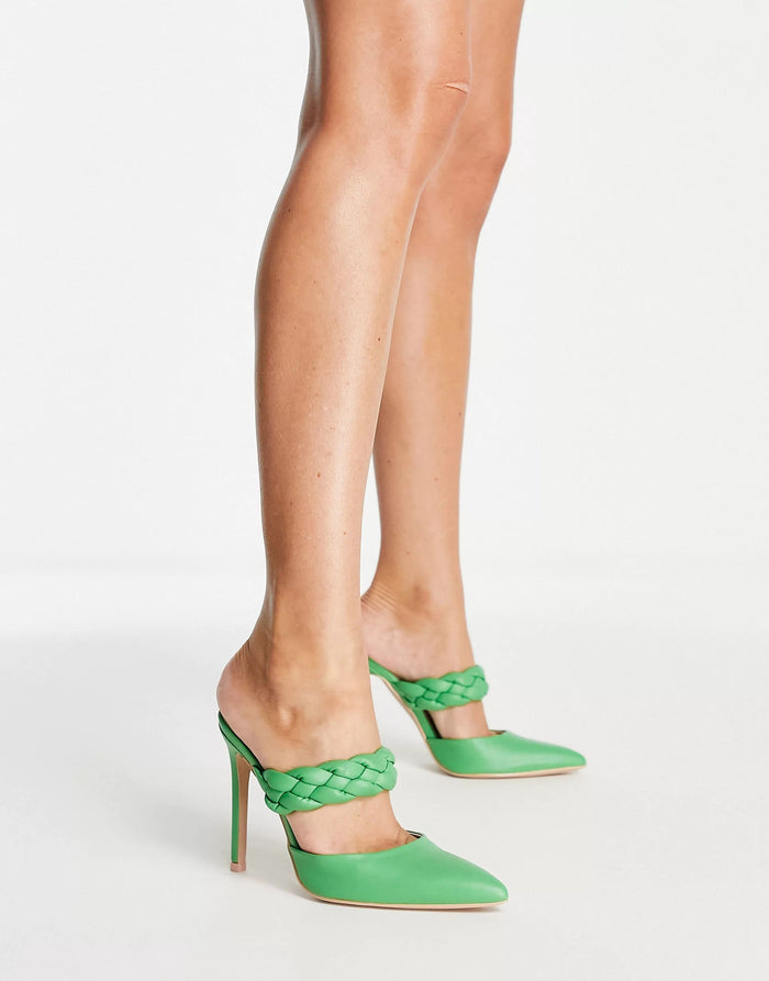 Raid Womens Wide Fit Alessi Plait Strap Heel Shoes In Green