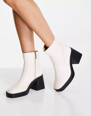 Raid Womens Wide Fit Lexus Chunky Mid Heel Boots In Off White