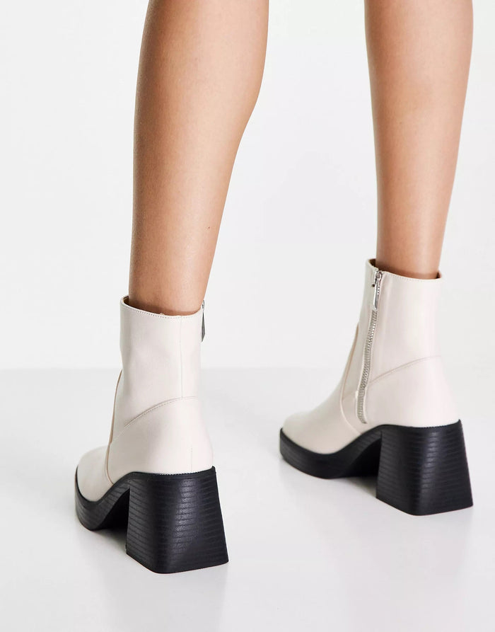 Raid Womens Wide Fit Lexus Chunky Mid Heel Boots In Off White