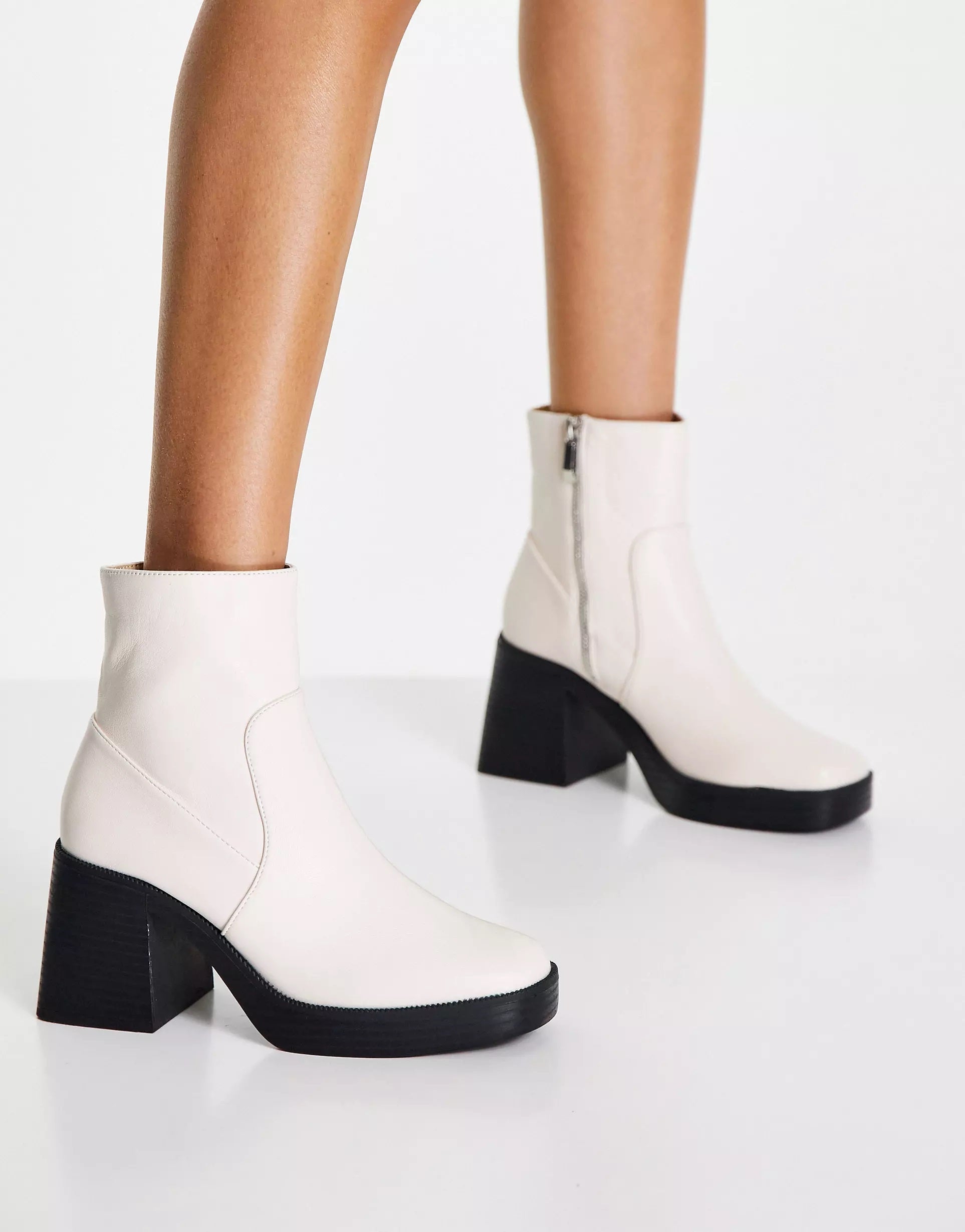 Raid Womens Wide Fit Lexus Chunky Mid Heel Boots In Off White