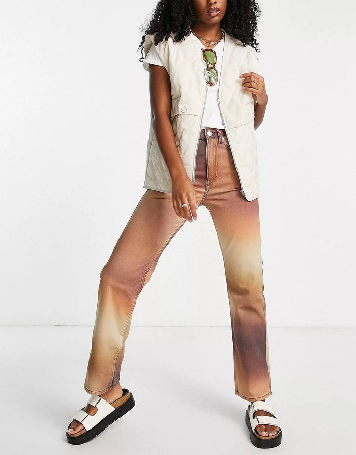 Weekday Womens Rowe Cotton Blend Autumn Blurred Print Jeans In Brown