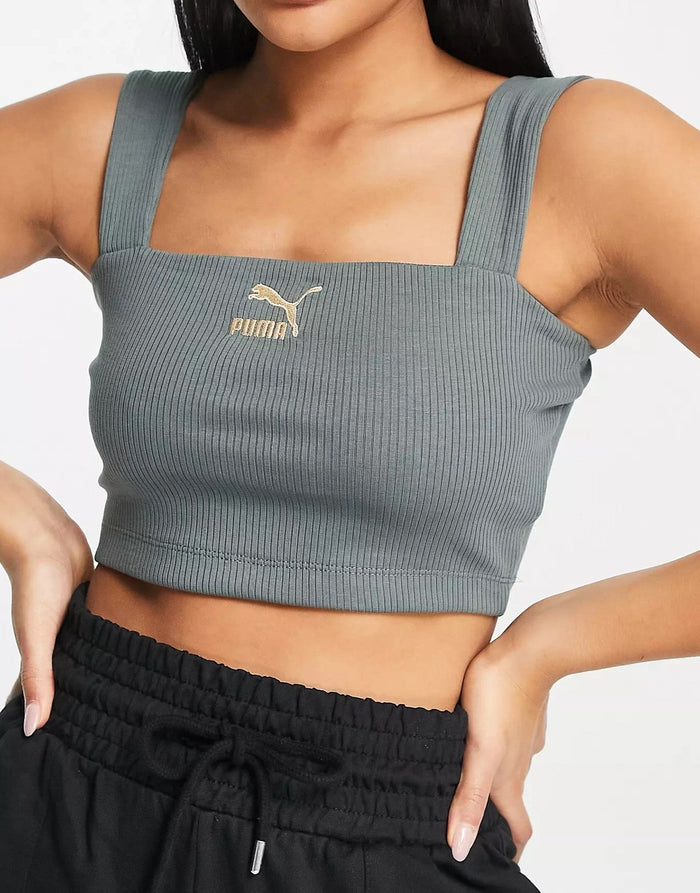 Puma Womens Classic Ribbed Chunky Strap Top In Grey