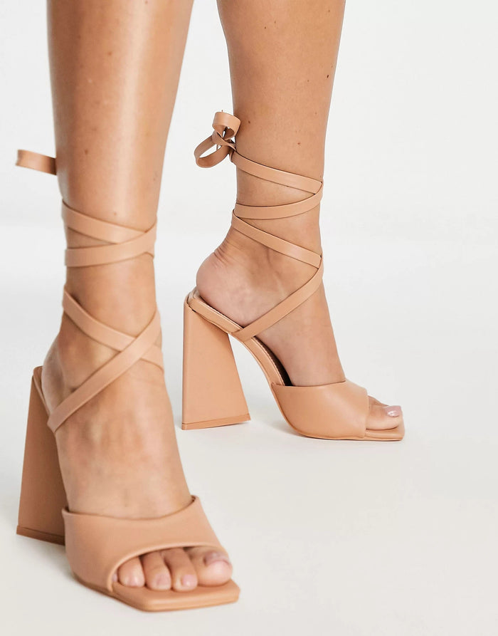 Public Desire Womens Mojito Tie Up Block Heel Sandals In Beige