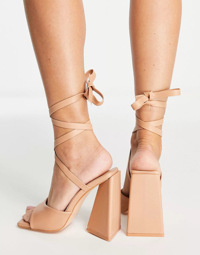 Public Desire Womens Mojito Tie Up Block Heel Sandals In Beige