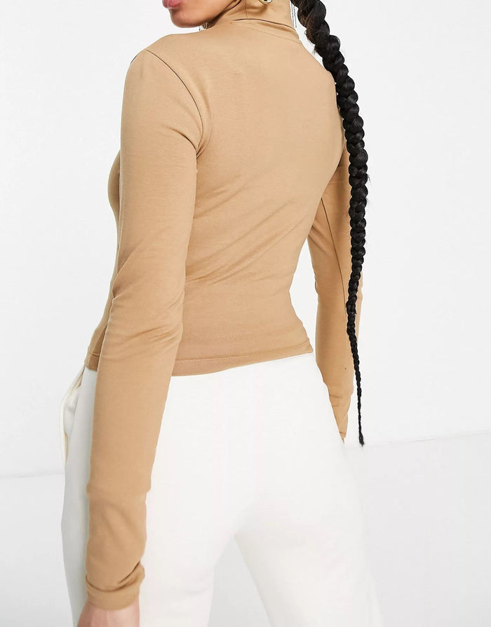Puma Womens Roll Neck Long Sleeve Top In Tan Brown