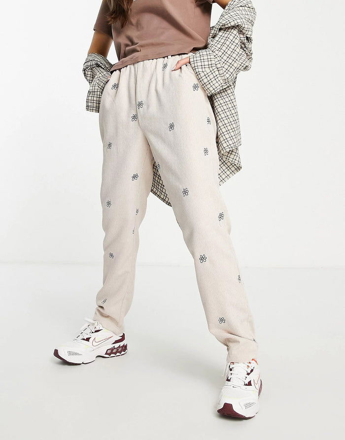 Daisy Street Womens Straight Leg Cord Trousers in Cream