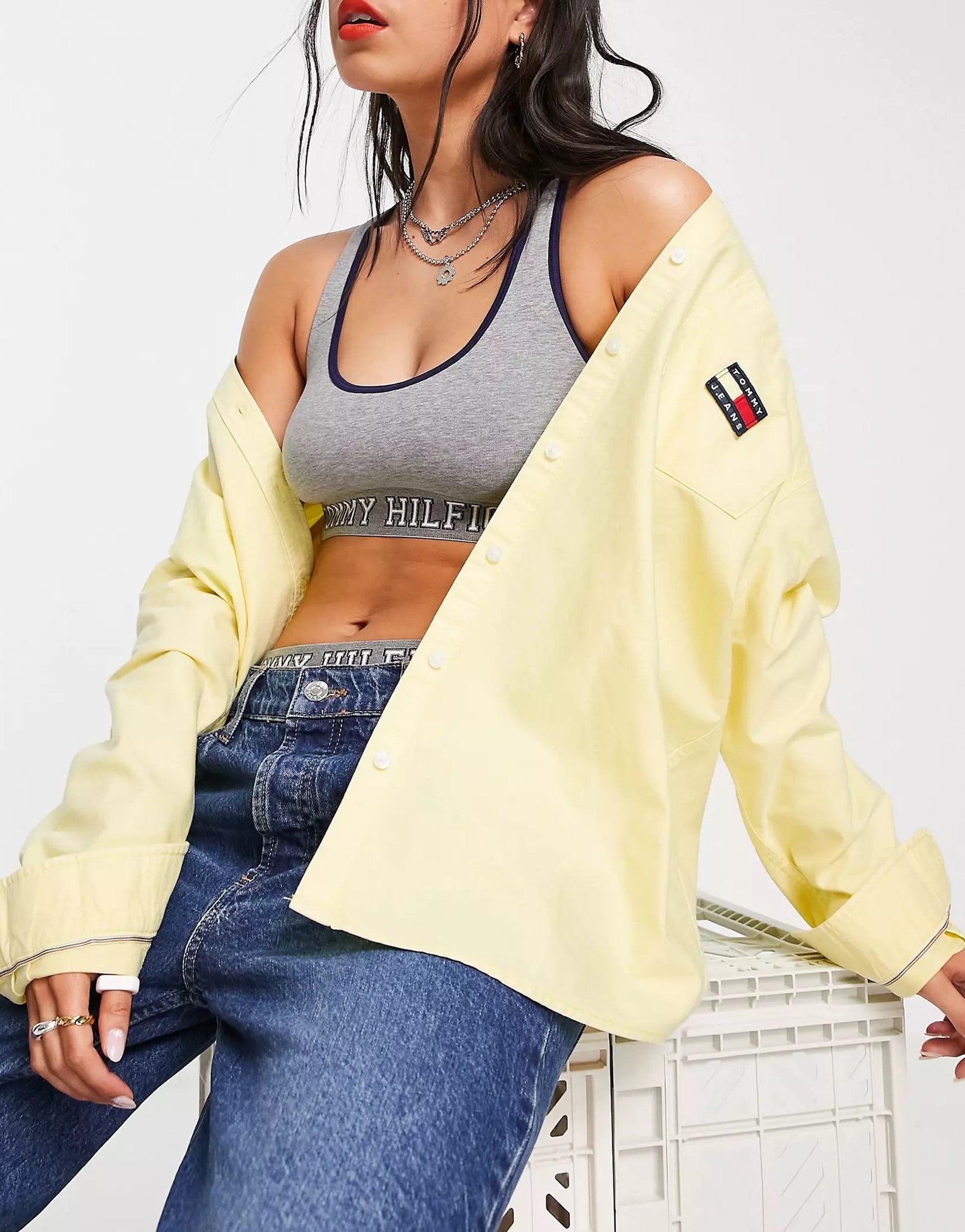 Tommy Jeans Womens Co Ord Badge Boyfriend Shirt In Yellow Sale