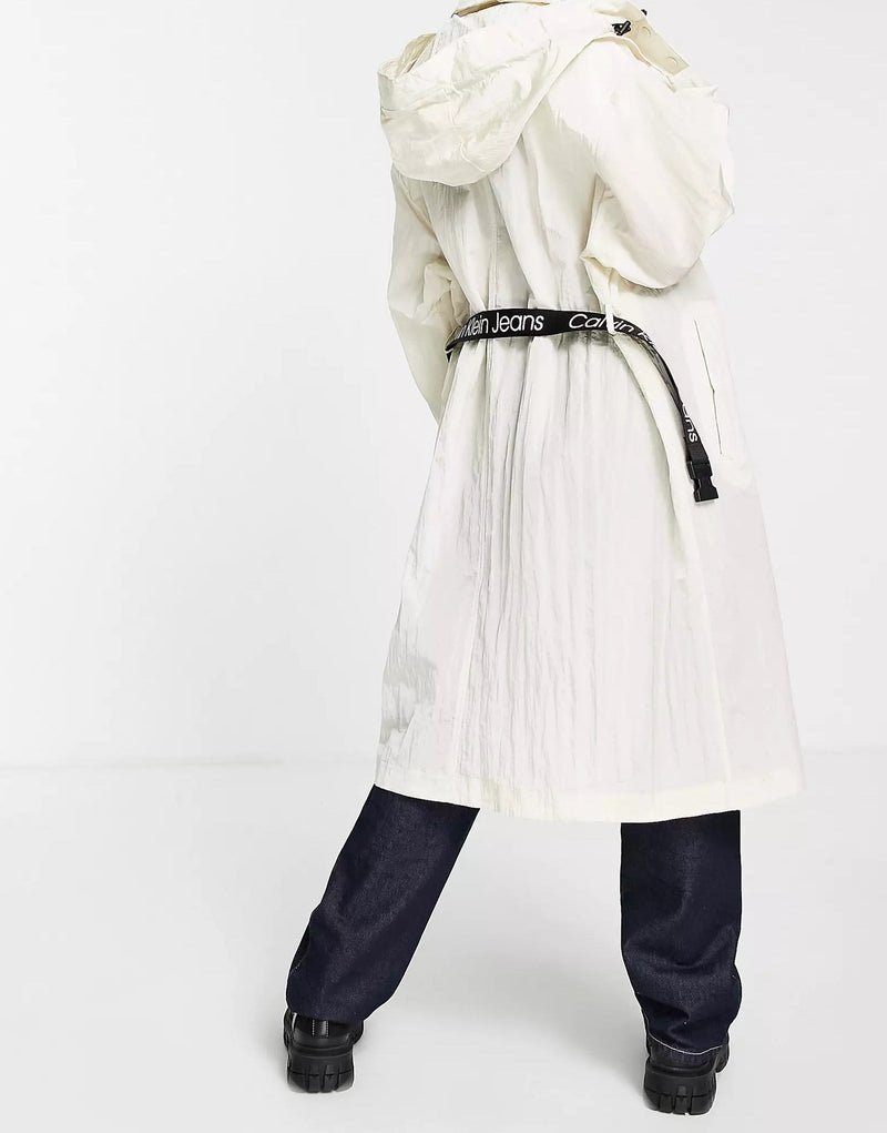 Calvin Klein Jeans Womens Logo Belt Hooded Jacket in Cream