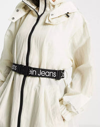 Calvin Klein Jeans Womens Logo Belt Hooded Jacket in Cream