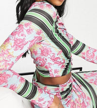 In The Style X Liberty Exclusive Womens Ruched Long Sleeve Crop Top Co-Ord In Multi Floral