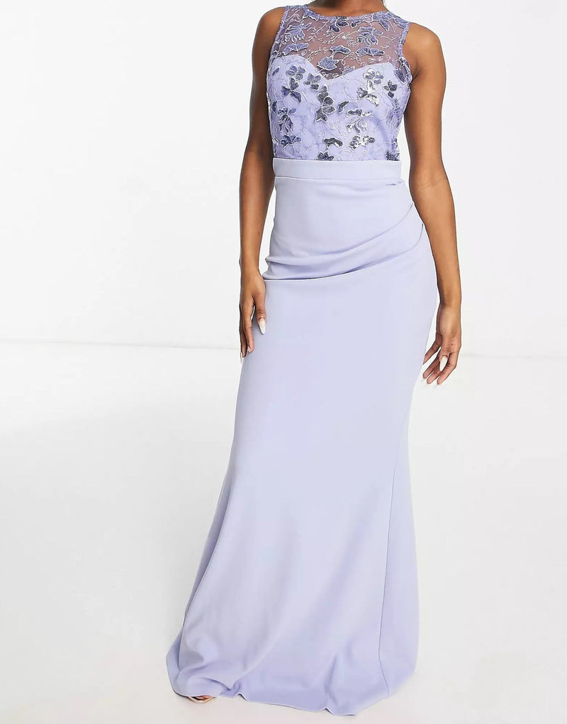Goddiva Womens Sequin Detail Maxi Prom Dress In Blue