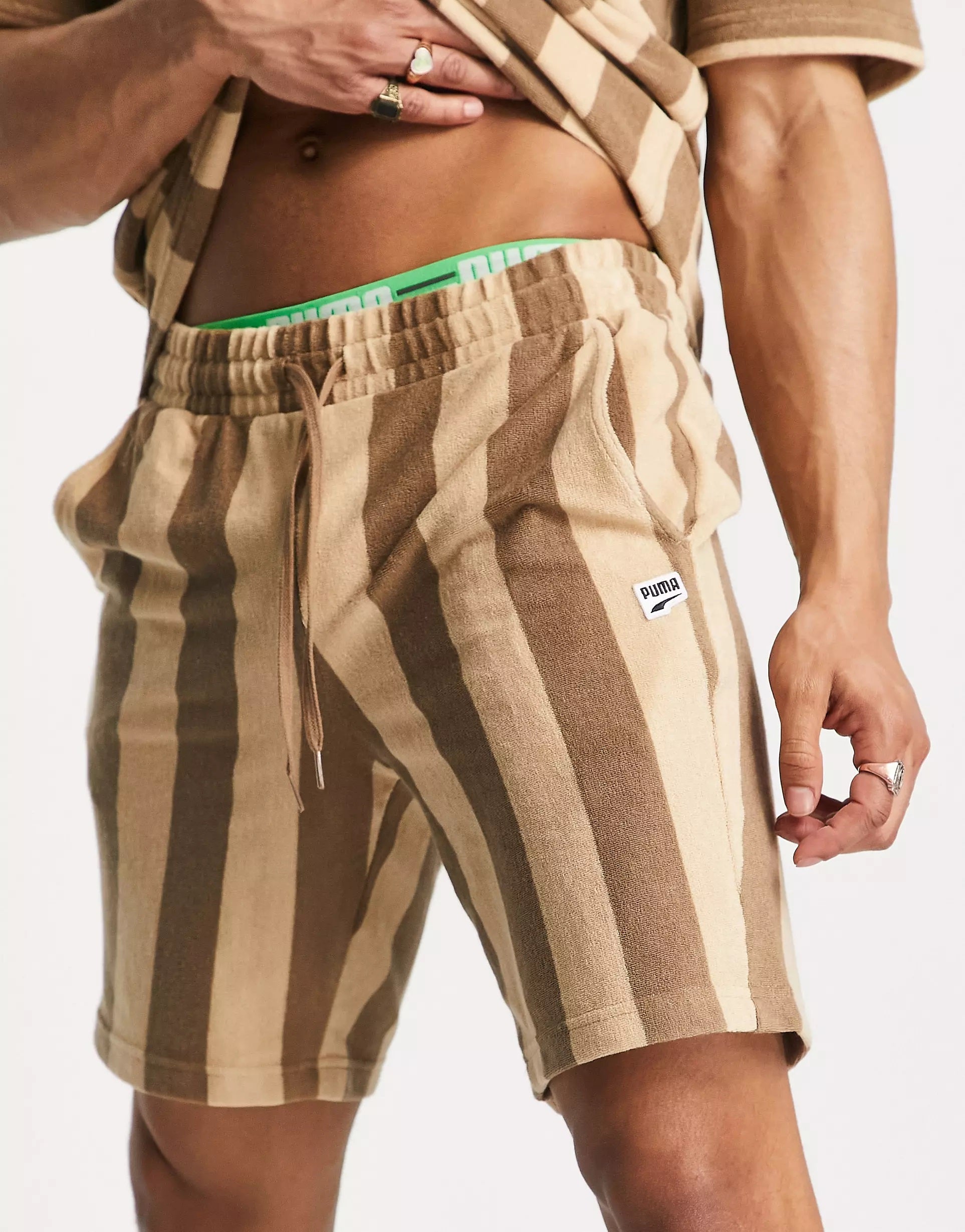 Puma Womens Downtown Towelling Shorts In Brown Stripe