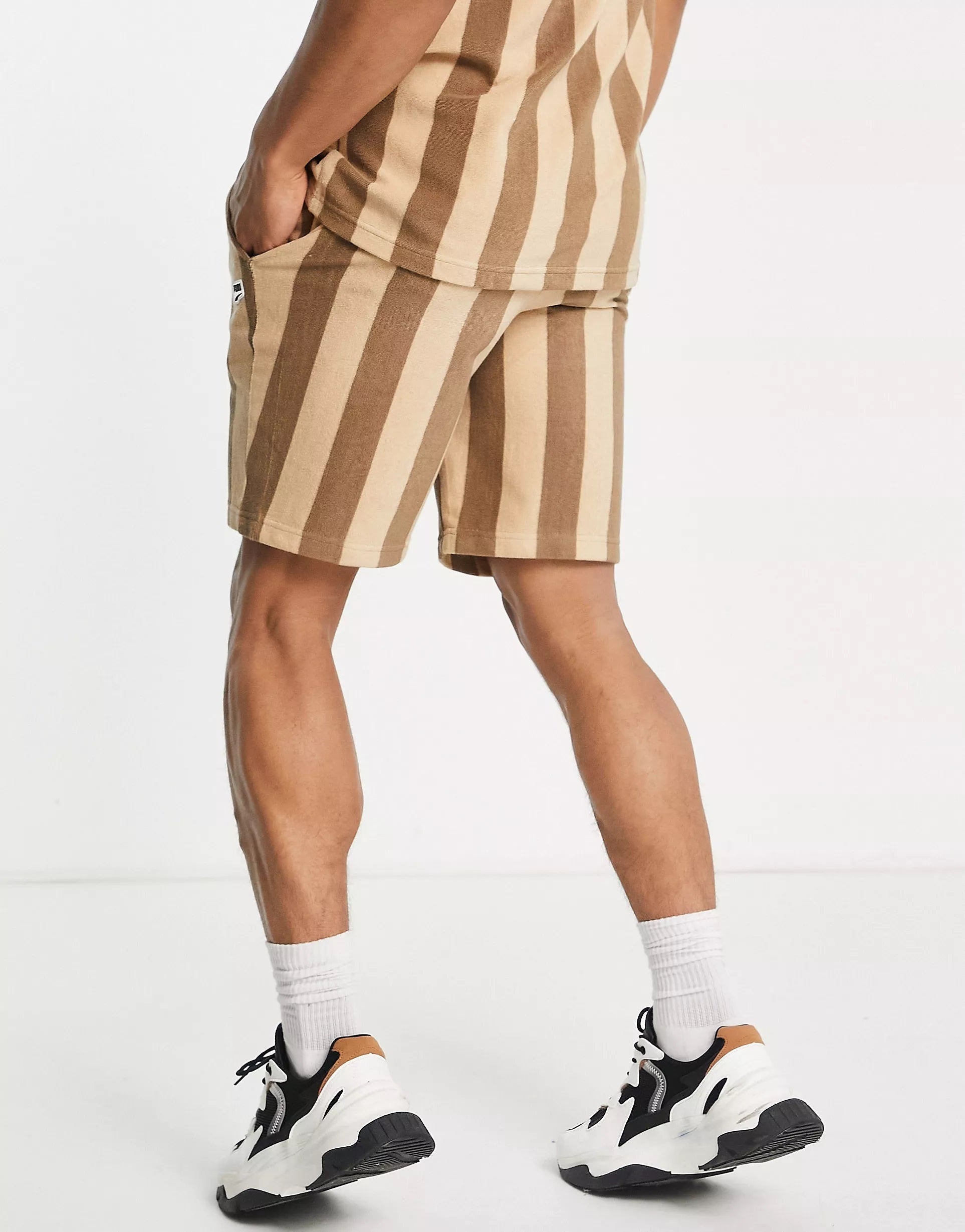 Puma Womens Downtown Towelling Shorts In Brown Stripe