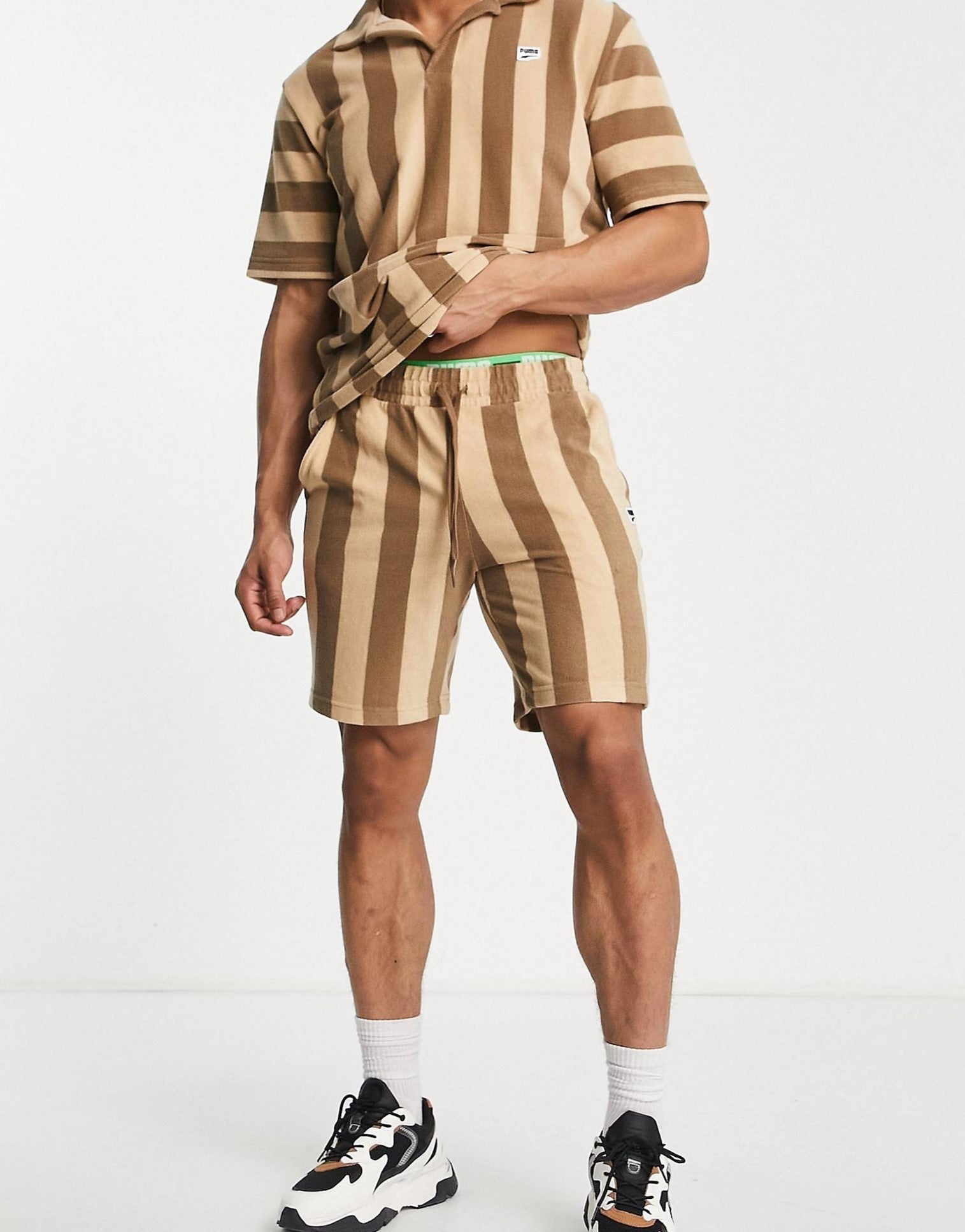 Puma Womens Downtown Towelling Shorts In Brown Stripe
