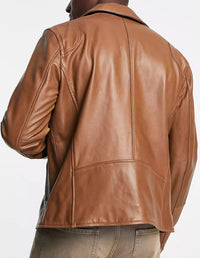 Urbancode Mens Real Leather Biker Jacket In Brown