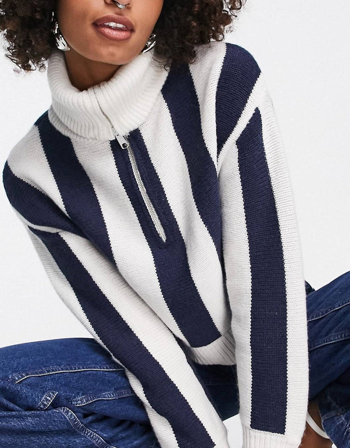 Edited Womens Wool Blend Half Zip Jumper With Oversized Collar In Navy Stripe