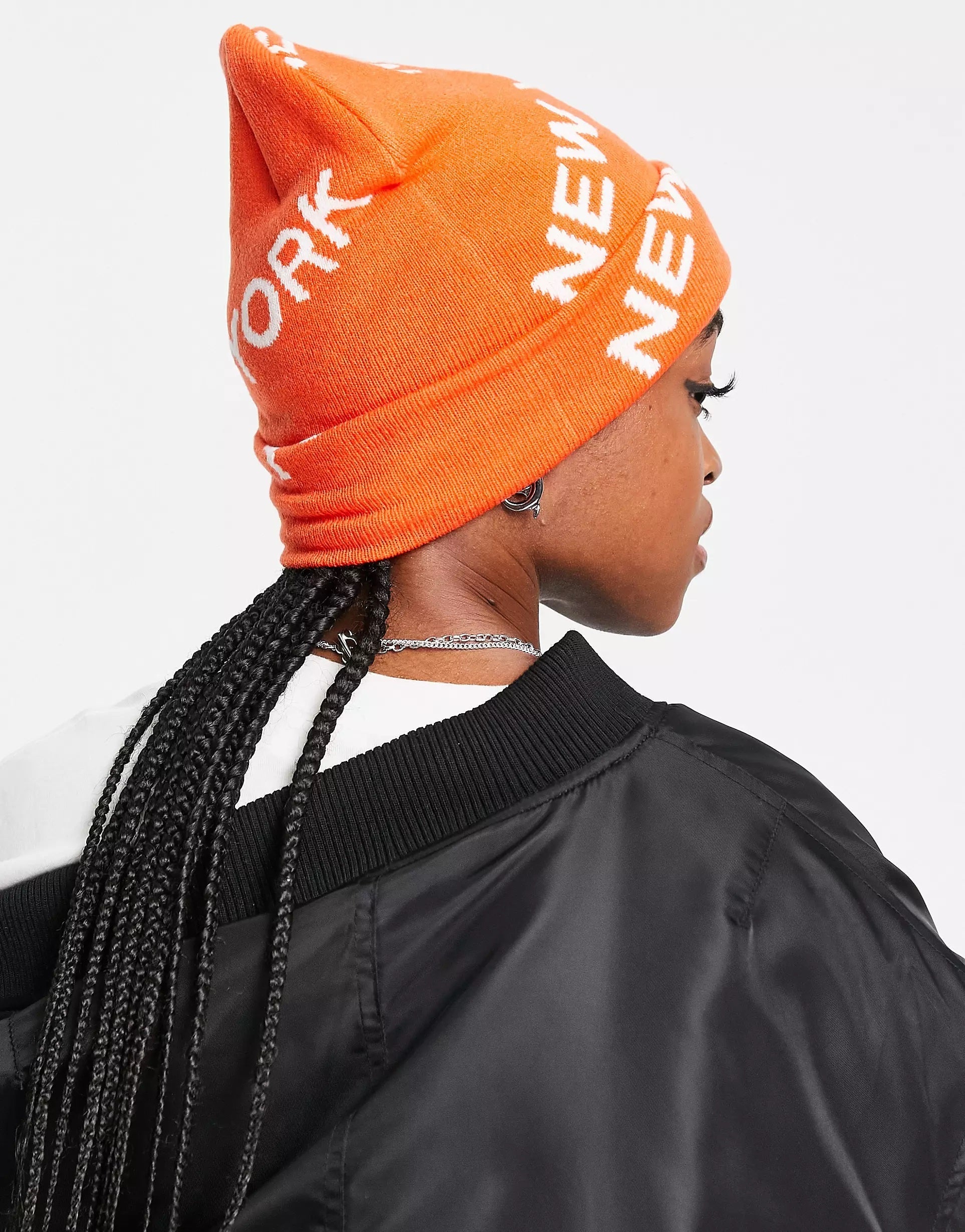 New Era Womens Exclusive Beanie Hat With New York Logo Jaquard In Orange